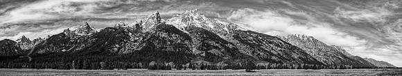 Grand Teton Panorama 2 B&W Bright Sky