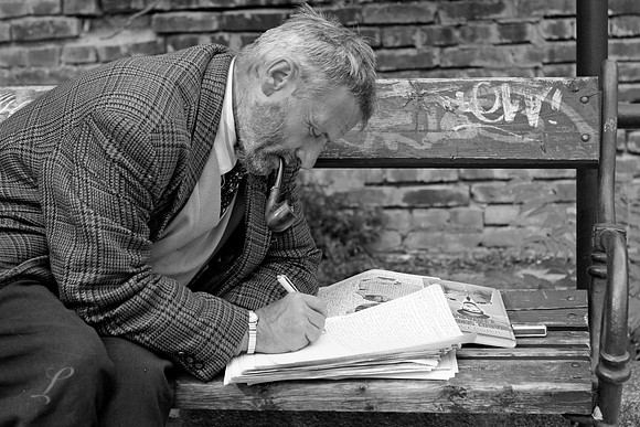 Budapest Writer On Park Bench