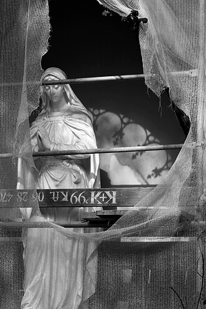 Mary Statue At Church Under Repair Budapest
