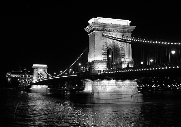 Budapest, Hungary Chain Bridge By Night